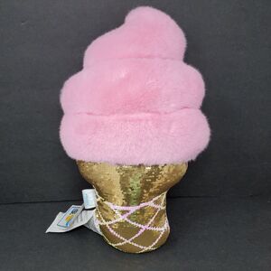 Ice Cream Cone Pillow Plush Stuffed Pink Gold Sequins 16" Decor Summer Treats